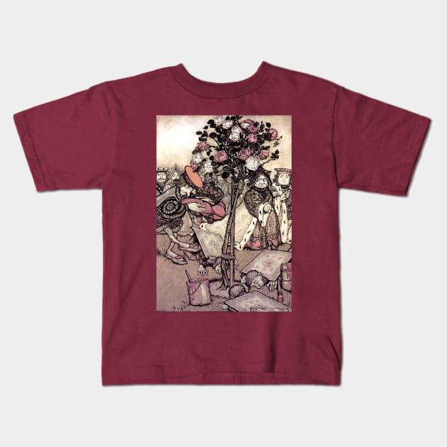 Painting the Roses Red - Alice in Wonderland - Arthur Rackham Kids T-Shirt by forgottenbeauty